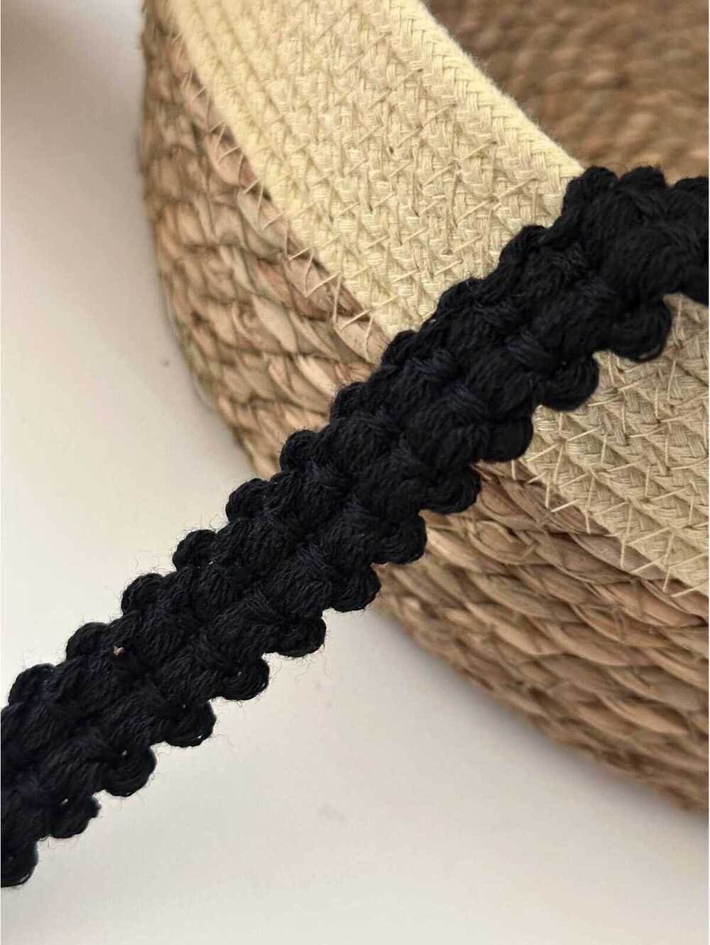 5Yds Non-Stretch 0.8" Black Braided Wool Yarn Braid Trim, DIY Craft Wholesale